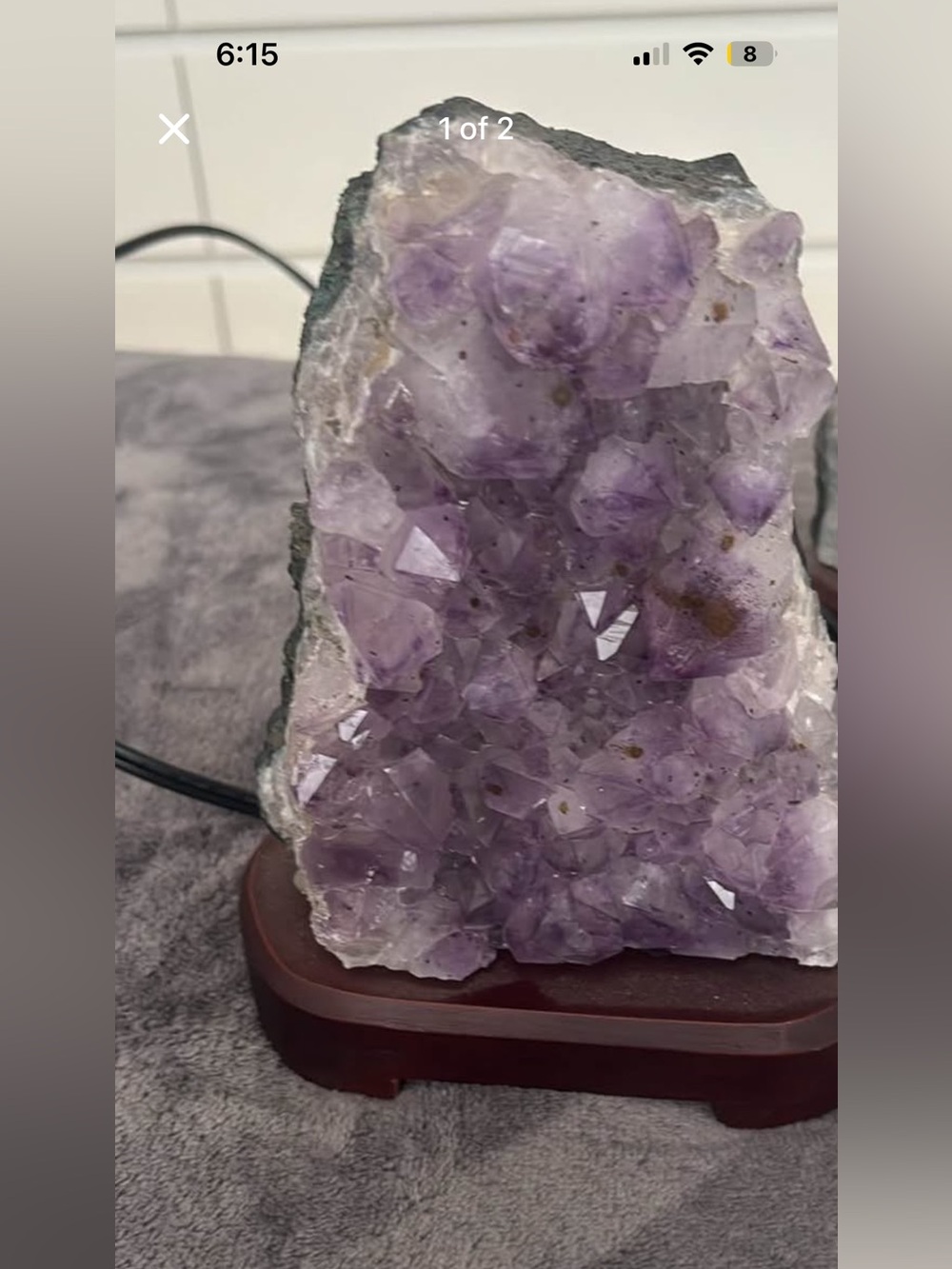 Amethyst Crystal Geode Accent on Wood Base - Purple